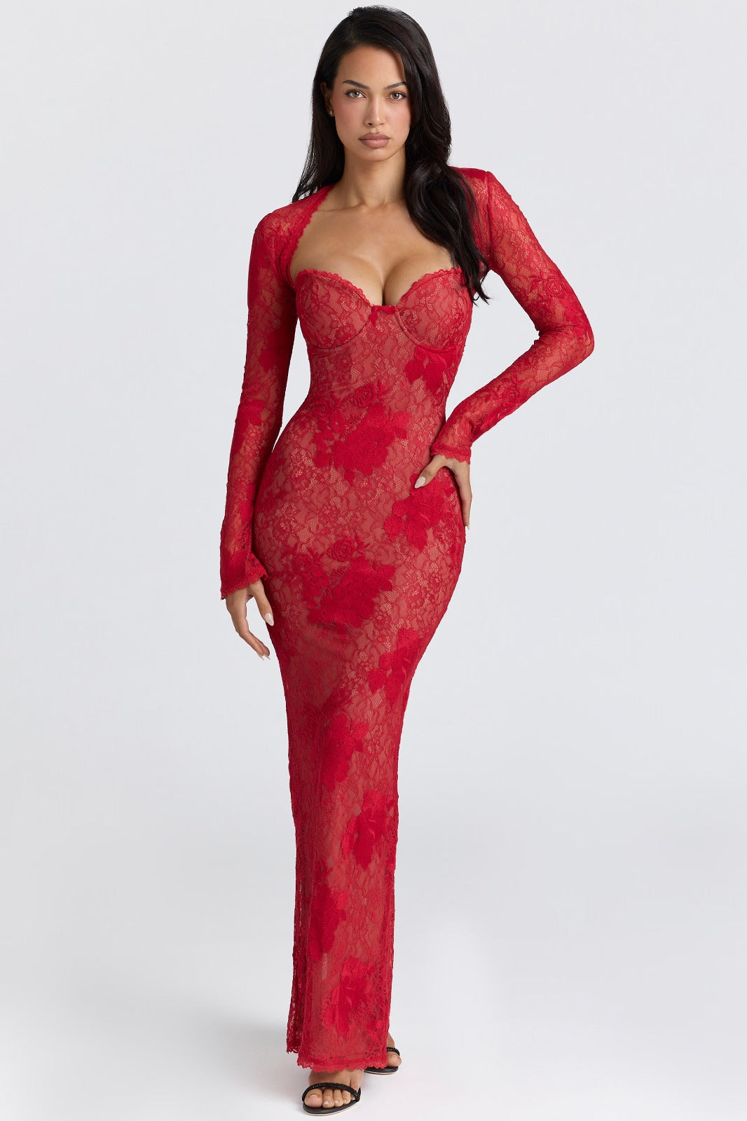 Elowen Lace Maxi Dress - Red