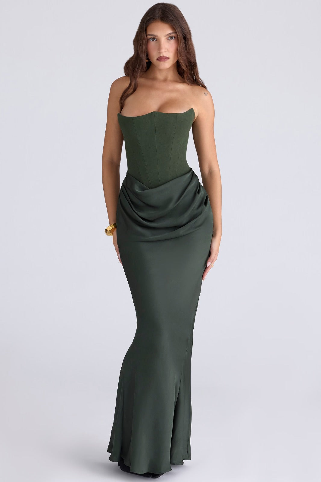 The Calista Corset Maxi Dress - Green