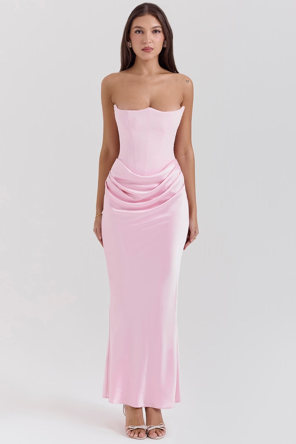 The Calista Corset Maxi Dress - Pink
