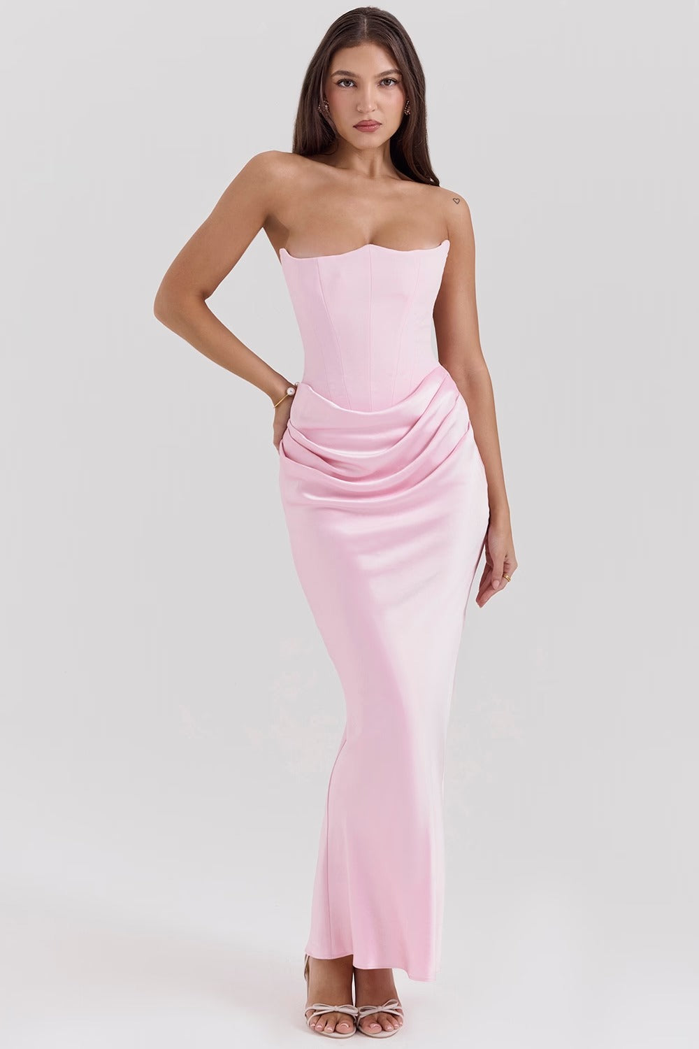 The Calista Corset Maxi Dress - Pink