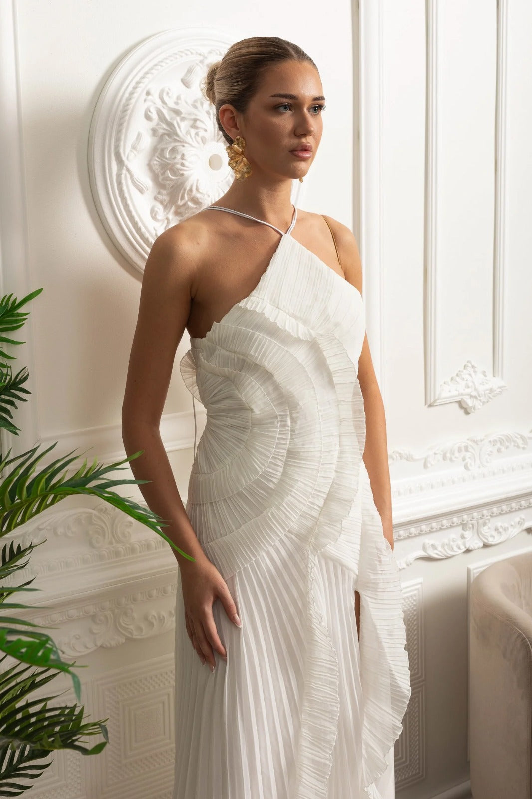 Velour Ivory Ruffle Gown