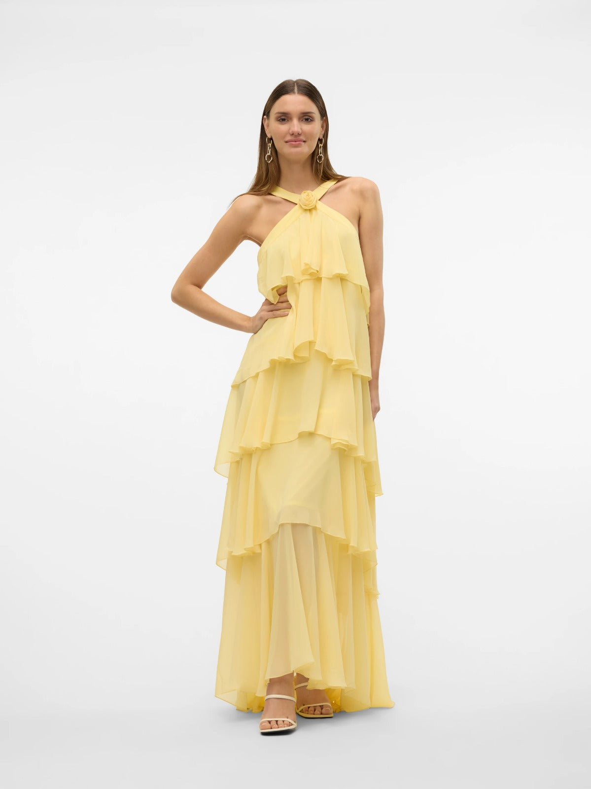Rosette Cascade Maxi Dress - Yellow