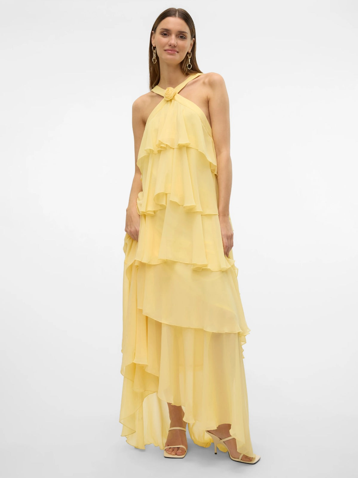 Rosette Cascade Maxi Dress - Yellow