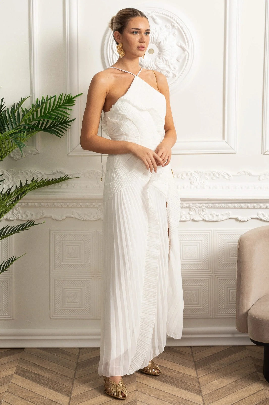 Velour Ivory Ruffle Gown
