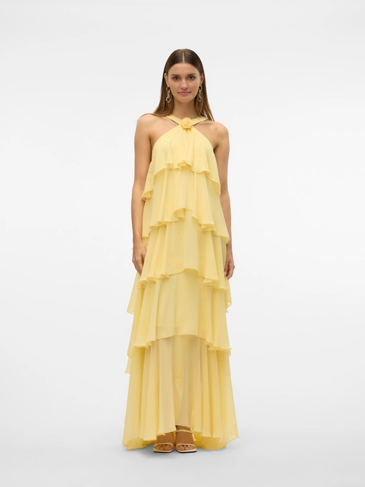 Rosette Cascade Maxi Dress - Yellow